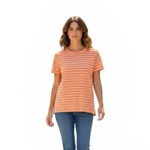 Chico’s The Perfect Tee Stripped Peach Cream Cotton Modal 
TShirt Size 0 Small